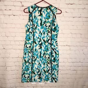 CALVIN KLEIN‎ Womens Size 4 Mini Dress White, Green Blue Linen Shift sleeveless